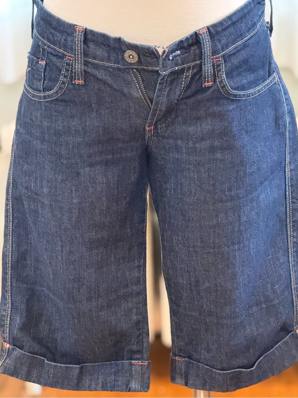 Classic Dark Blue Denim Bermuda Shorts for Women